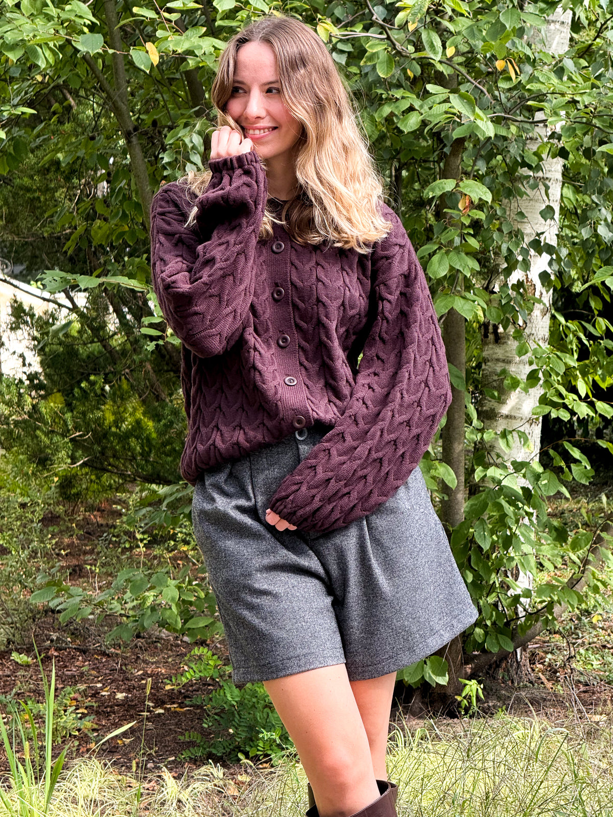 Sweter/kardigan z kaszmirem Magdalena czekoladowy