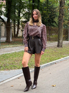 Wiskozowa koszula w grochy Irena czekolada & róż
